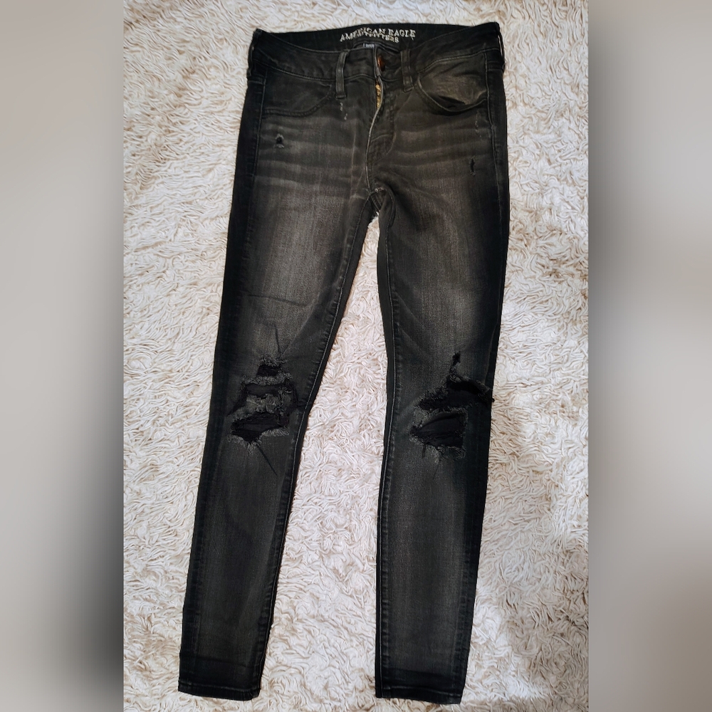 American Eagle Outfitters Charcoal Distressed Skinny Jeans